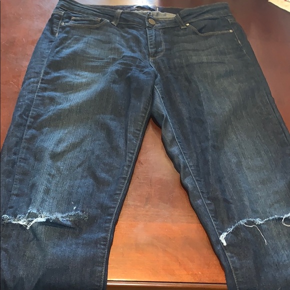 Paige Peg Skinny Distressed w holes dark wash jean - Picture 5 of 11